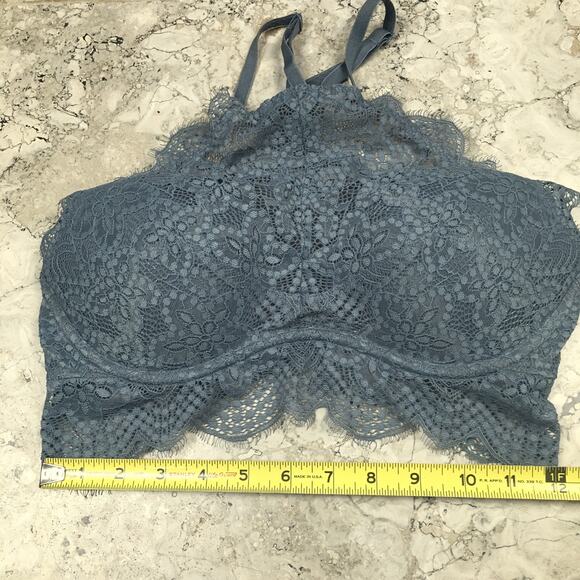 PINK Victoria’s Secret Eyelash Lace High Neck Racerback Push Up Bralette Blue - Picture 15 of 16